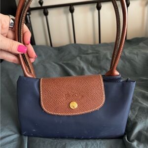 Longchamp Navy and Brown Shoulder Bag